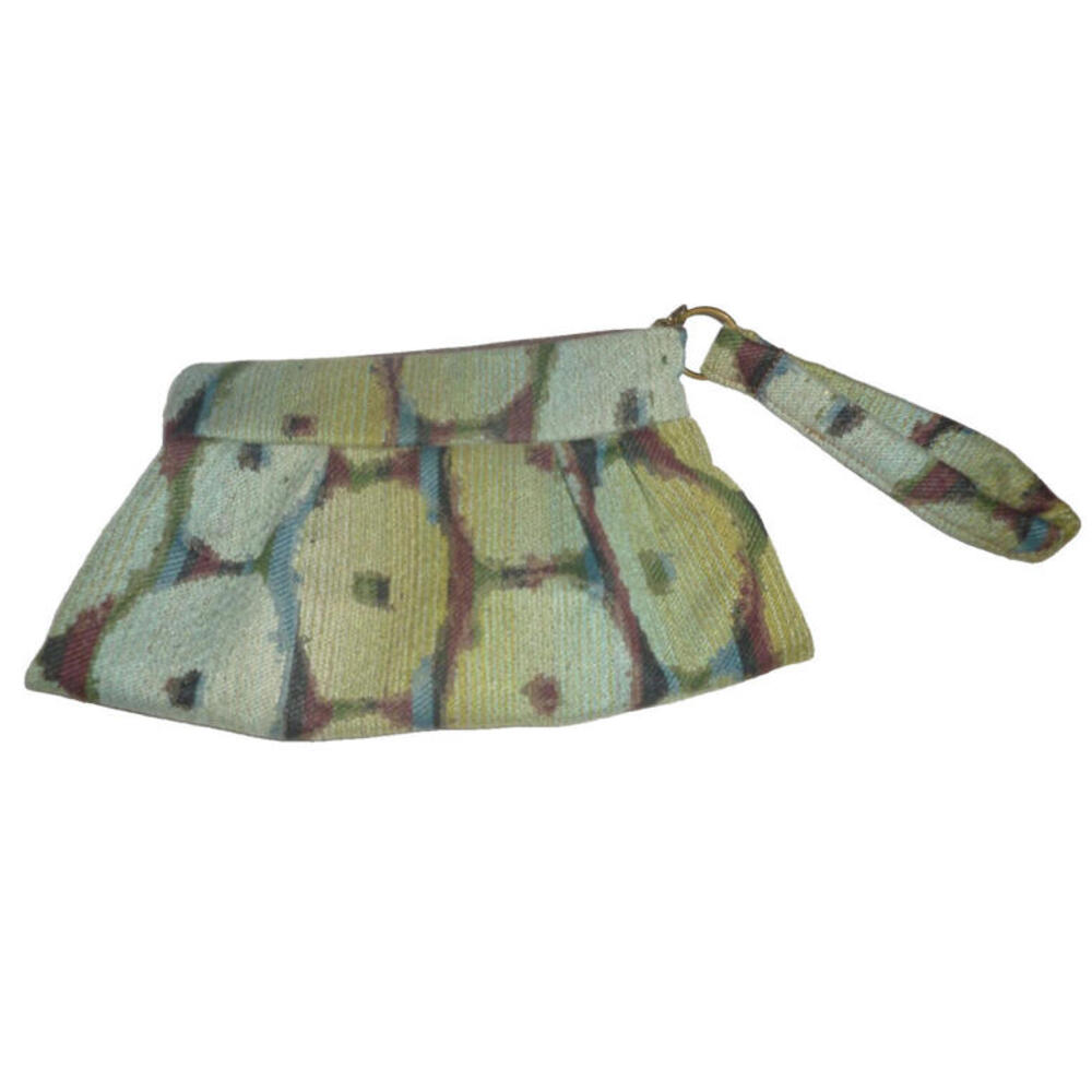 Maruca Handmade Boulder CO Green Abstract Jacquard Wristlet Pouch Bag Boho Vtg